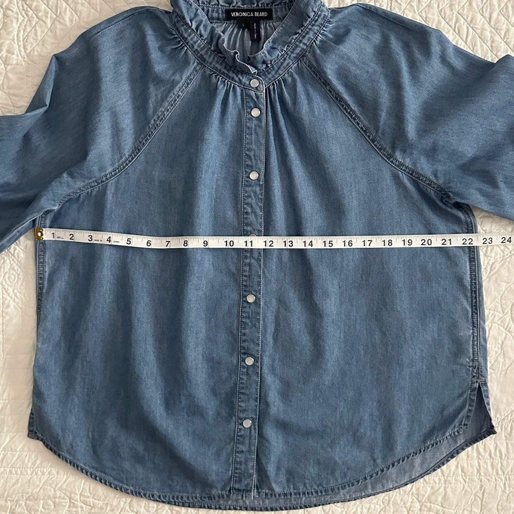 Veronica Beard Calisto Chambray Ruffle Collar Shirt Women’s Large - Picture 7 of 10